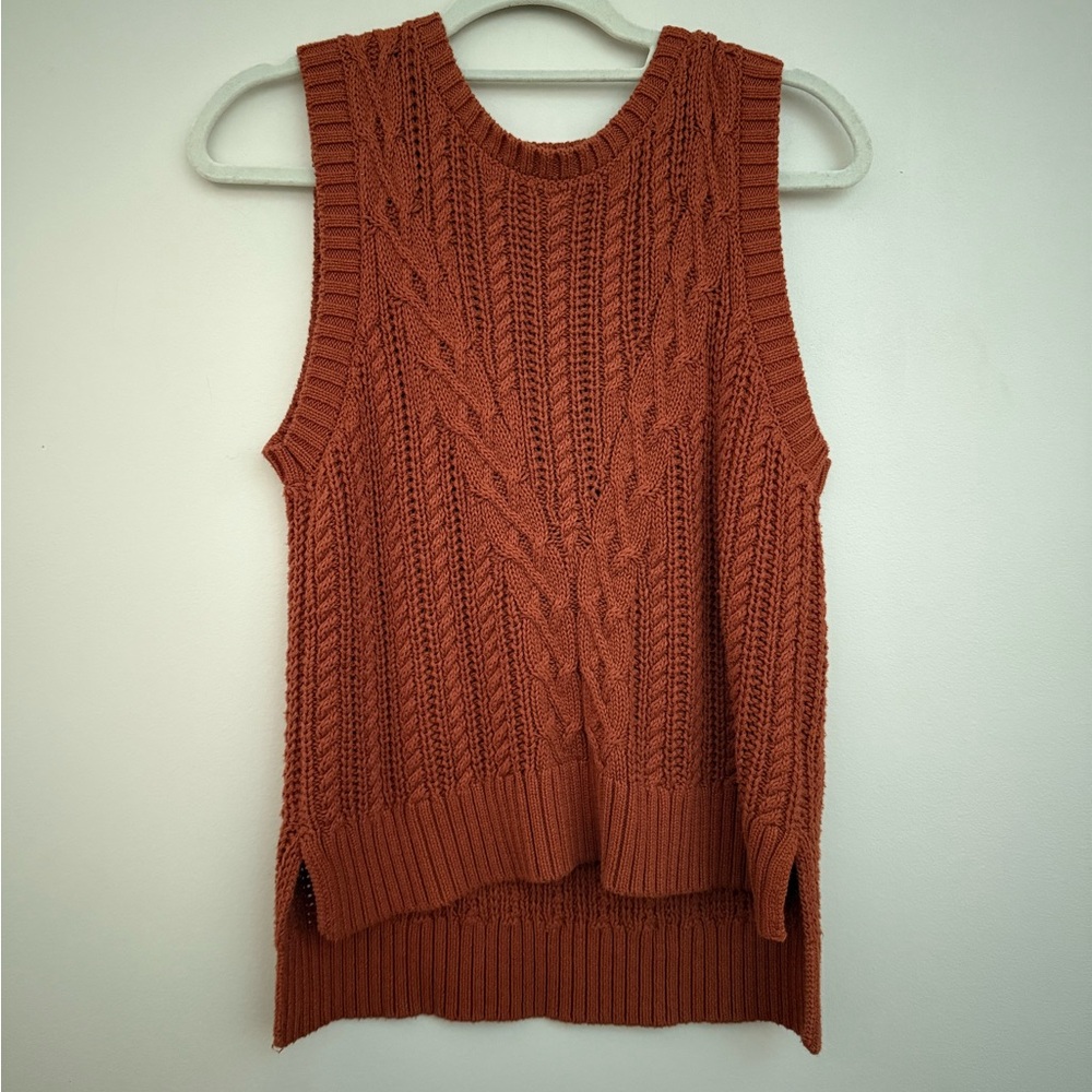 Rust Cable Knit Sleeveless Sweater Vest